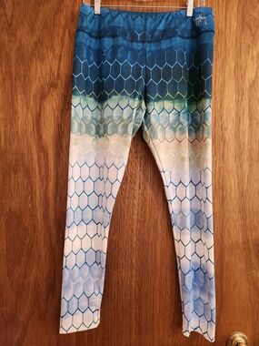 UPF GUY HARVEY Blue Green Ombre Hexagon Print Leggings LARGE